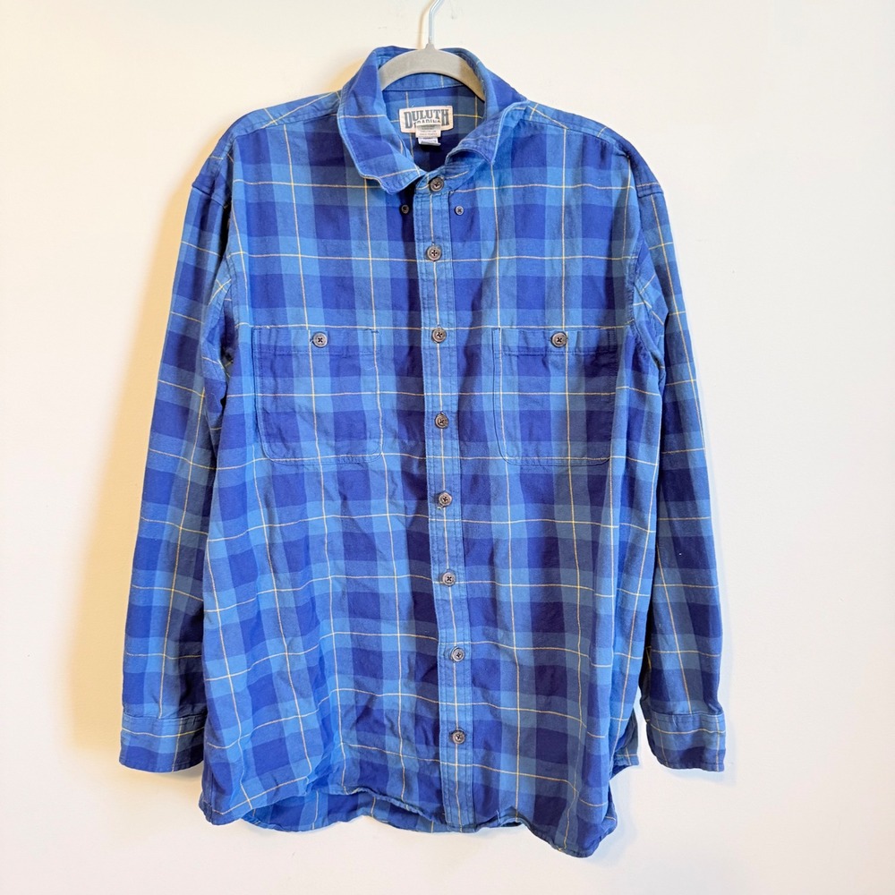 Duluth Trading Co Mens XL Tall Blue Plaid Free Swingin Flannel Button Down Shirt